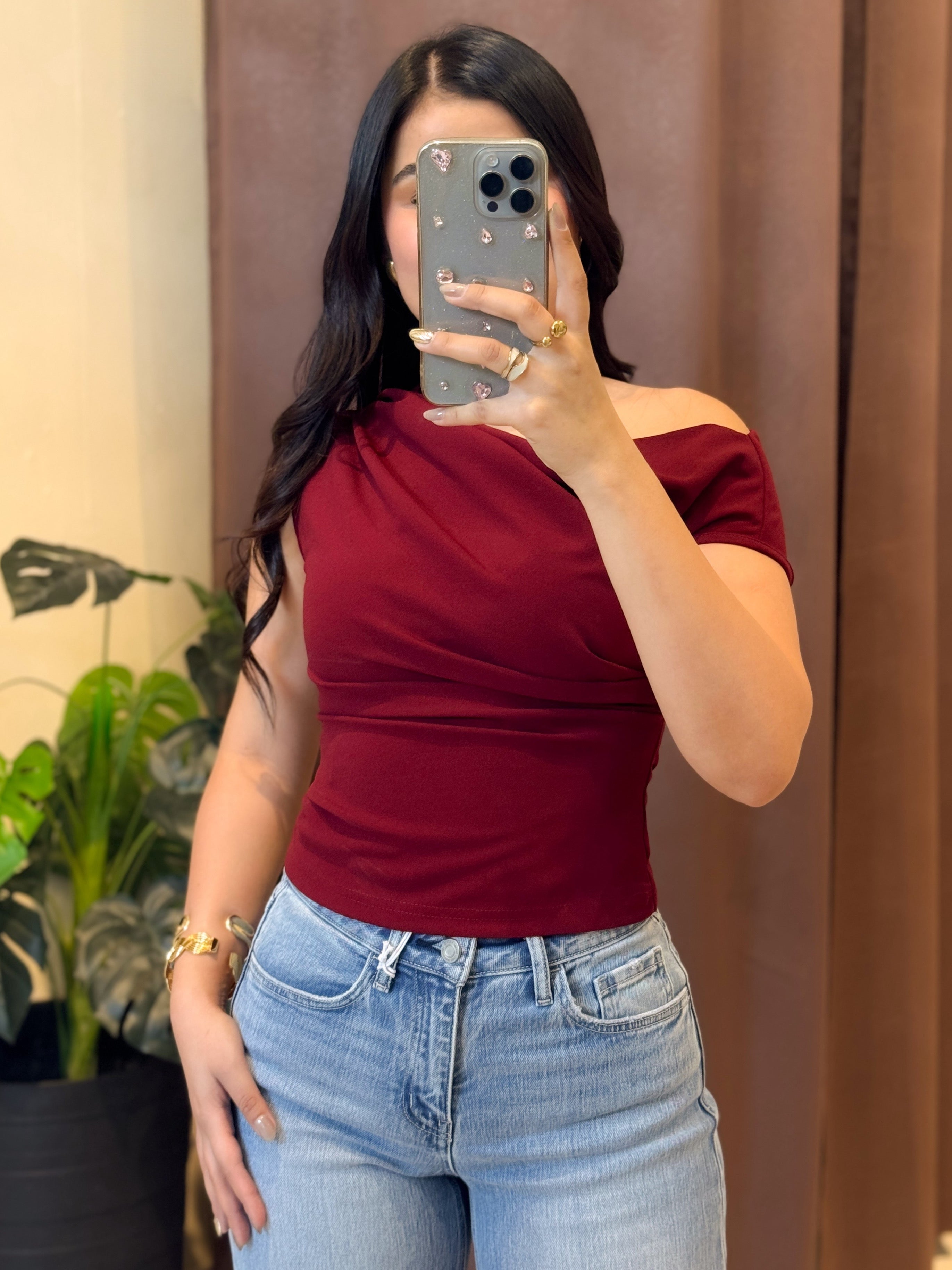 Blusa asimétrica Borgoña