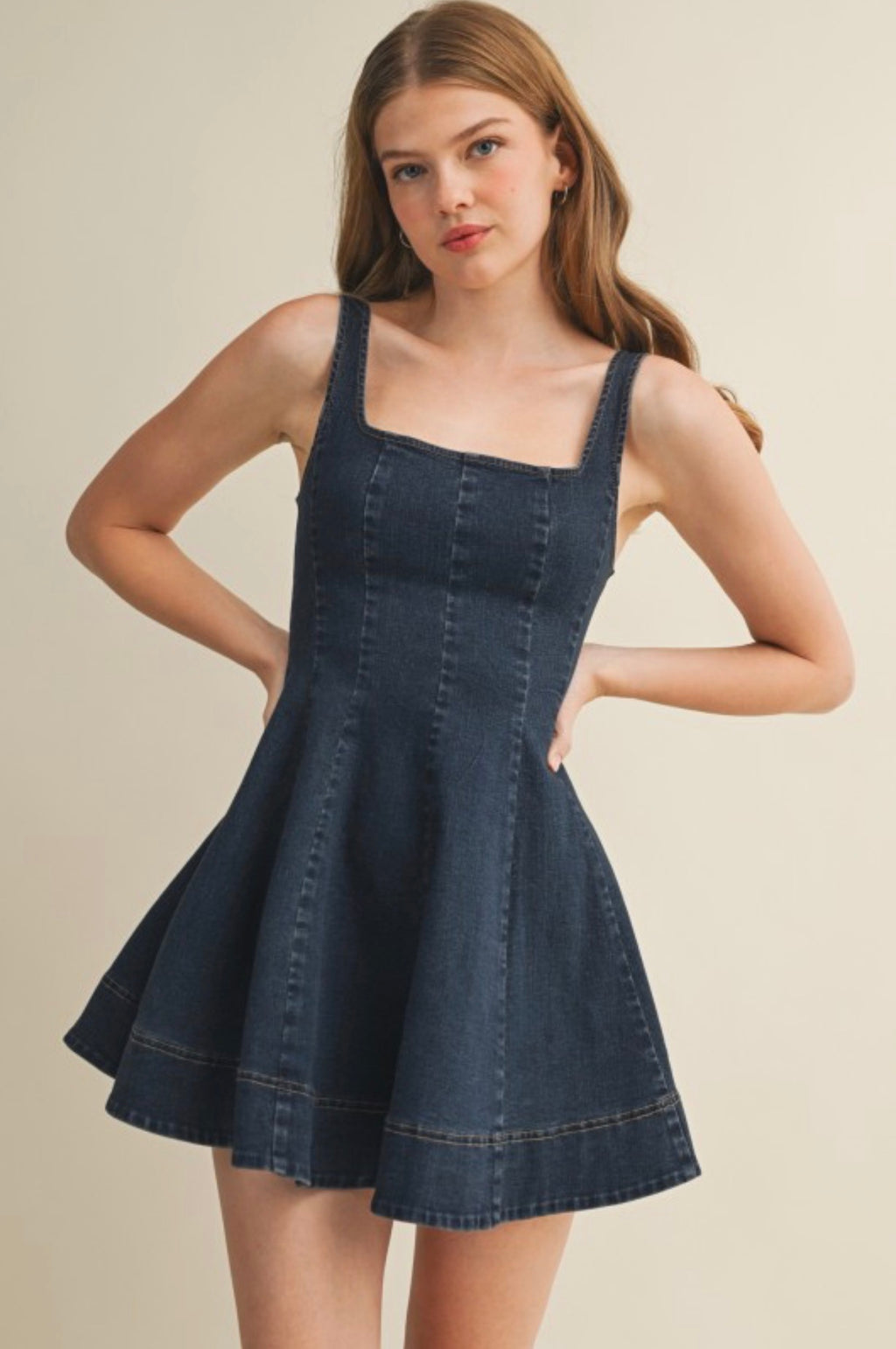 Denim flared mini dress