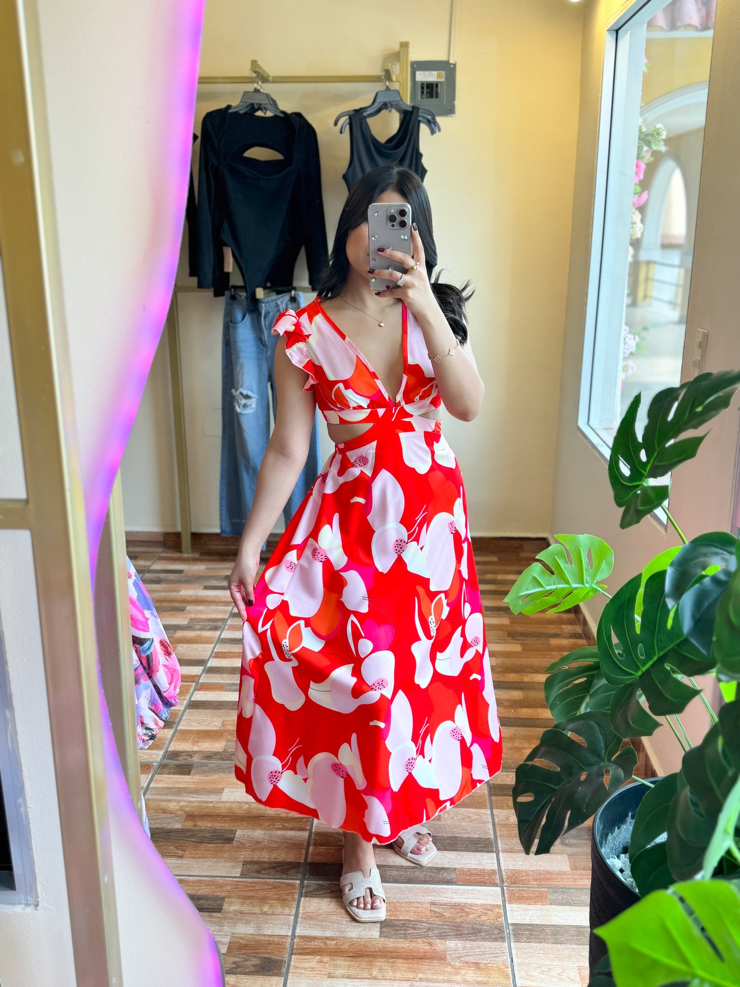 Vestido midi estampado rojo