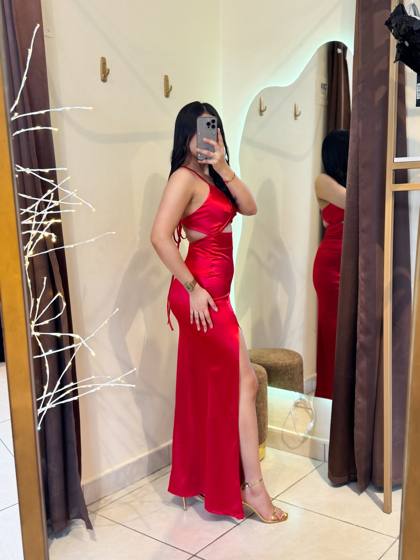 Vestido rojo satinado