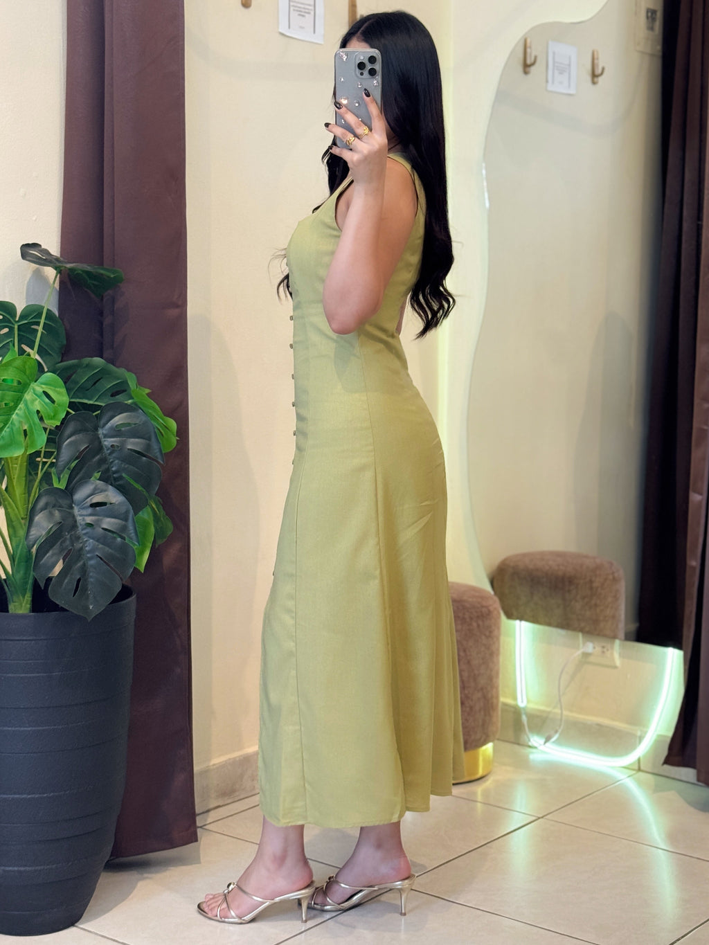 Vestido midi olive