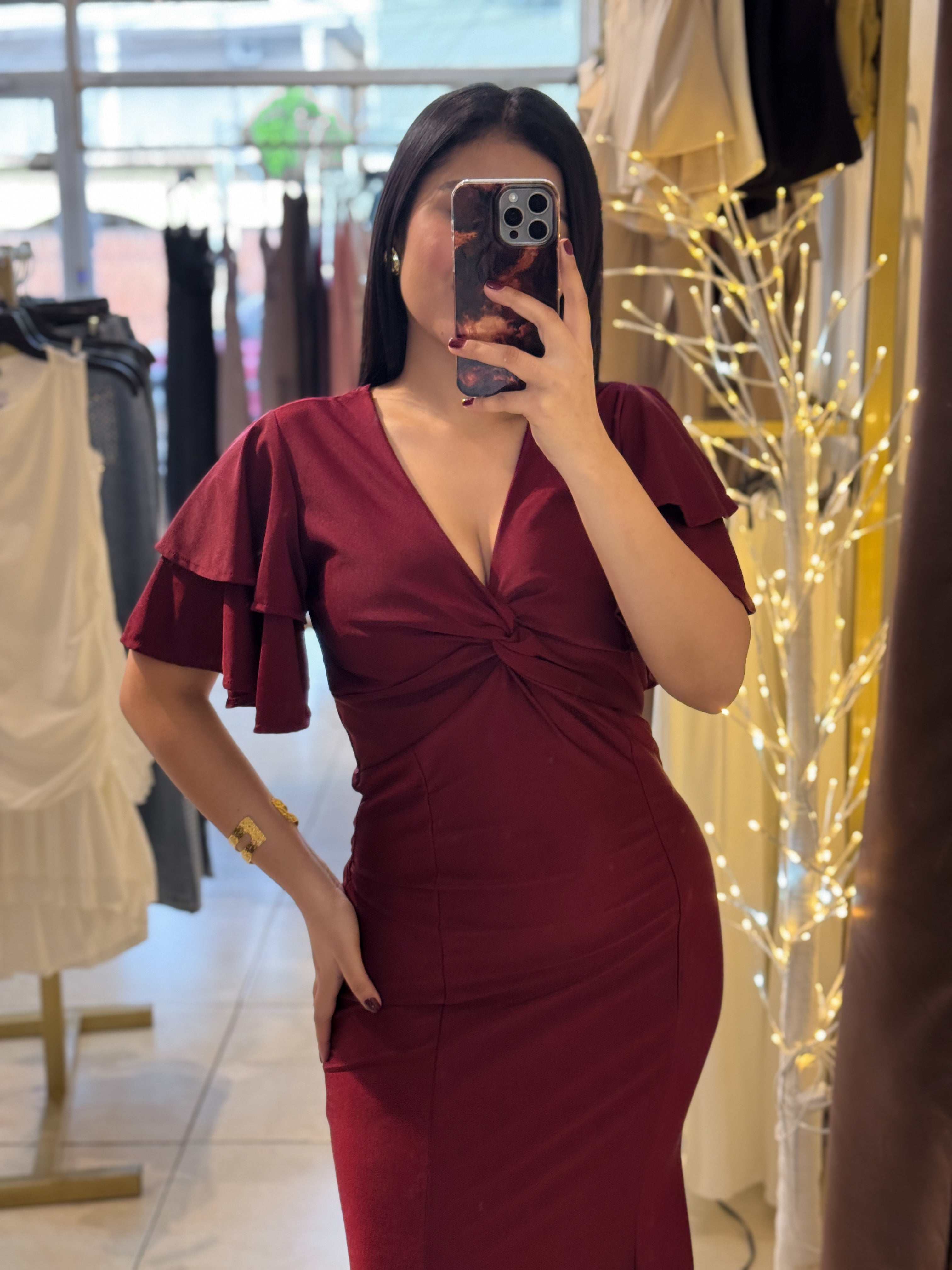 Vestido Borgoña de mangas