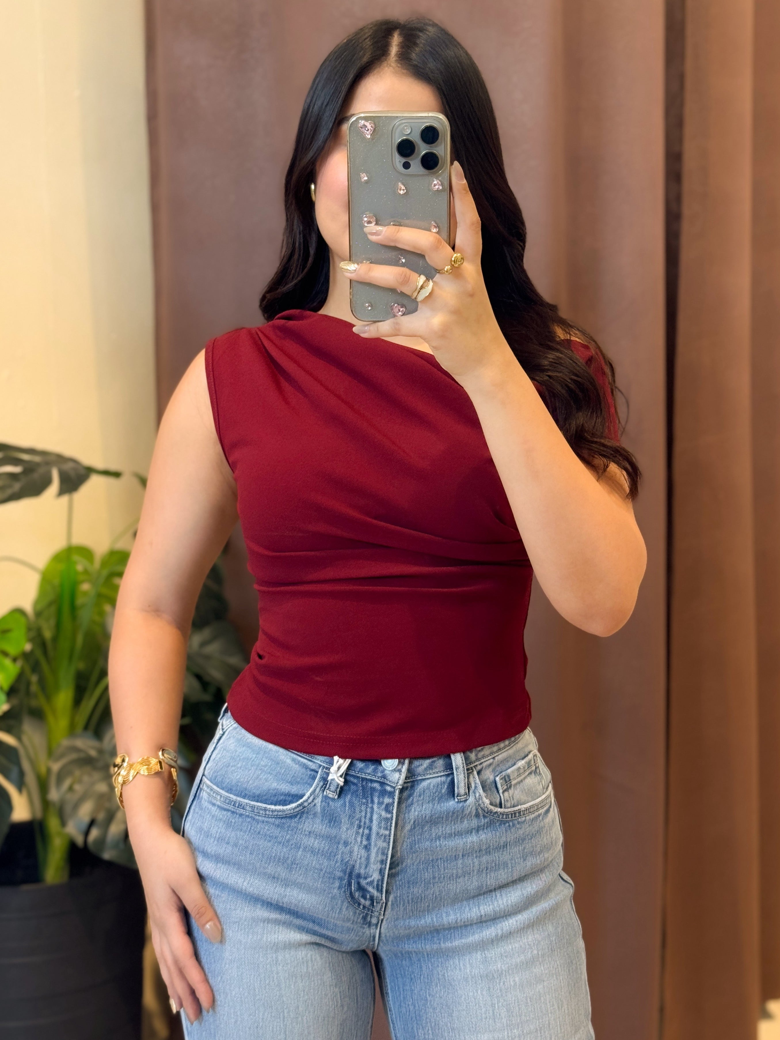 Blusa asimétrica Borgoña