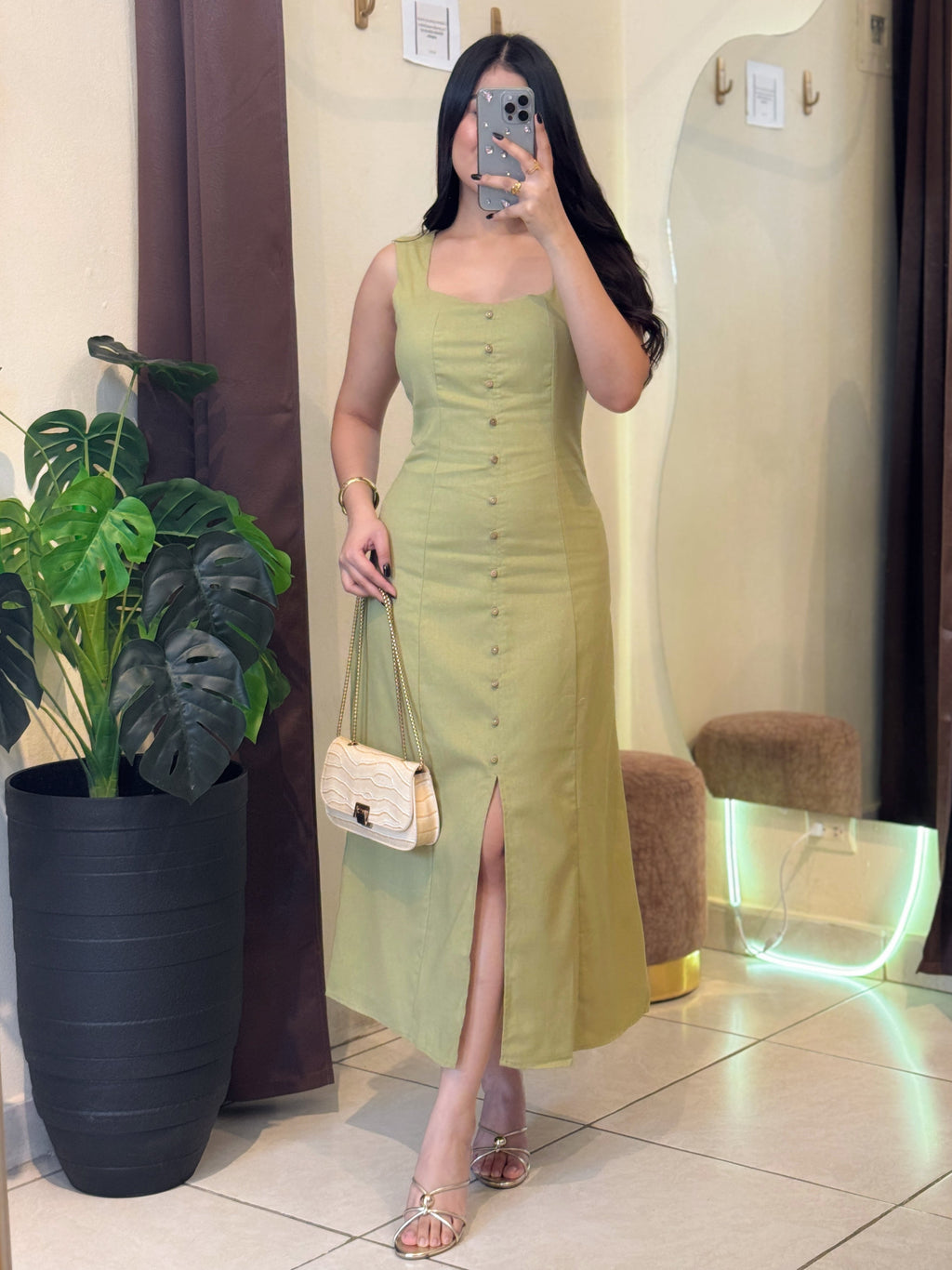 Vestido midi olive