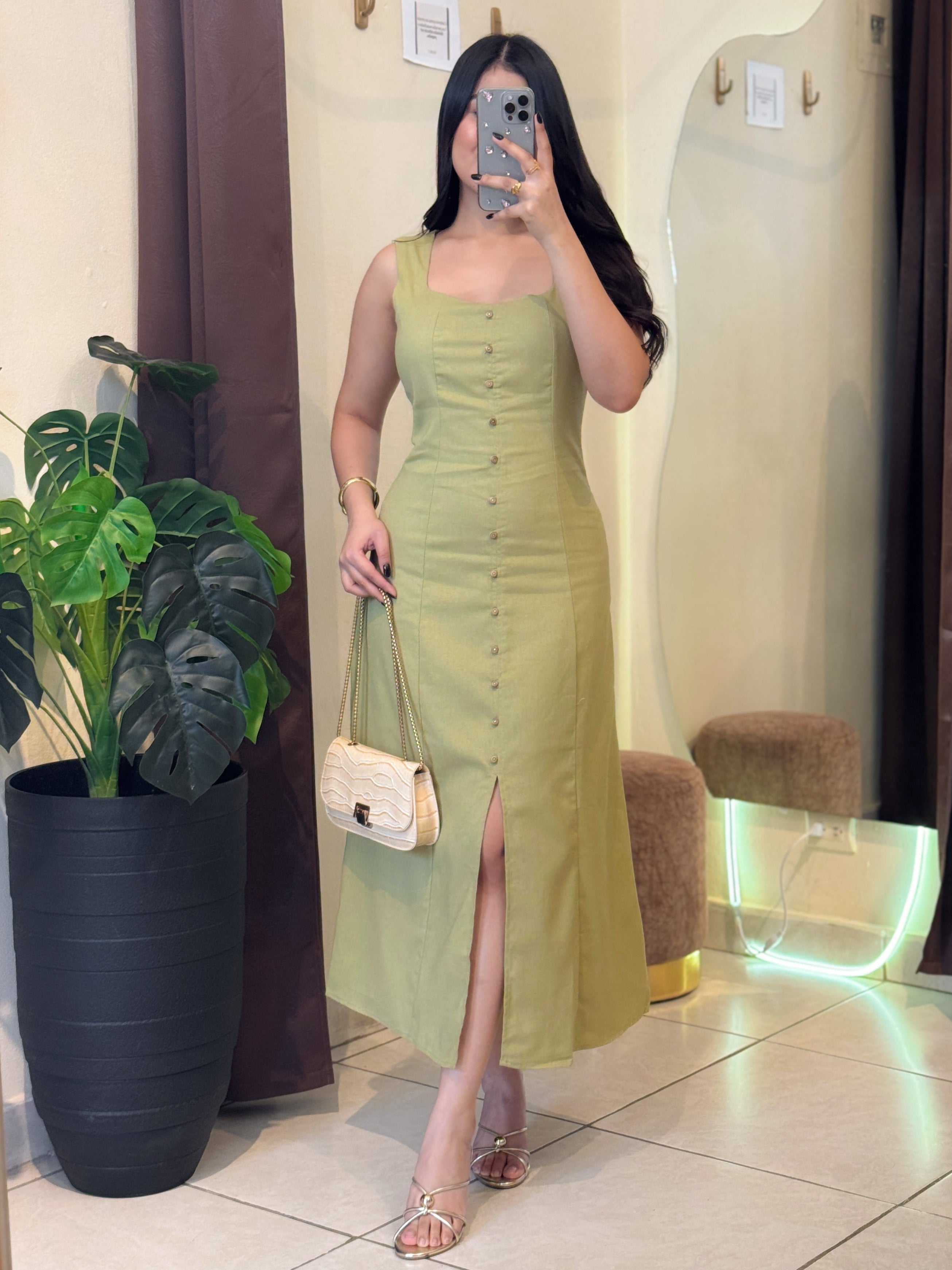Vestido midi olive