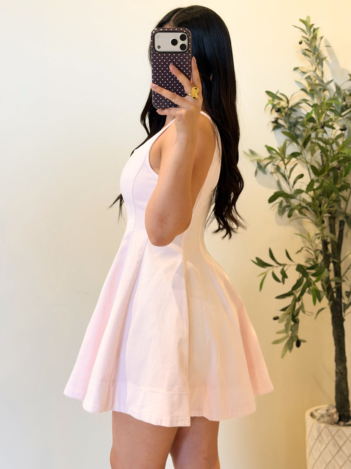 Denim flared mini dress