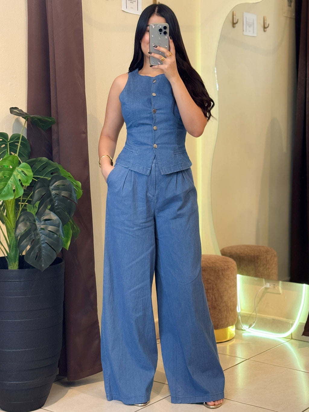 Conjunto denim vest y pantalón