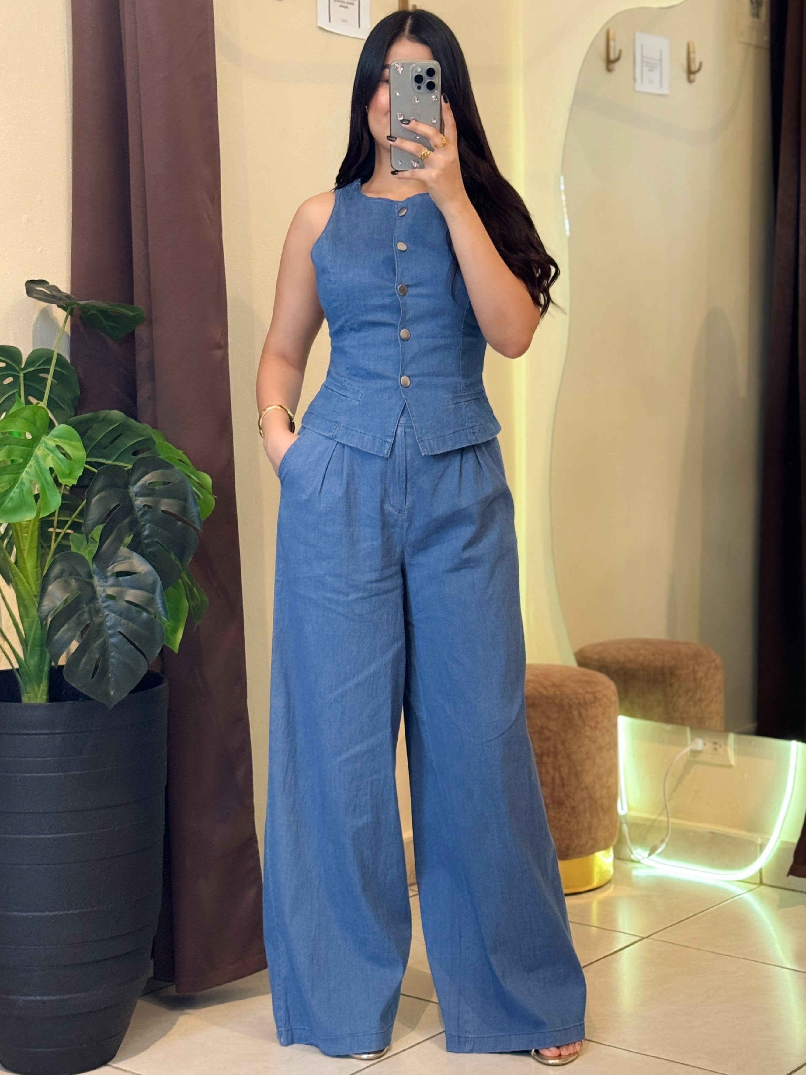 Conjunto denim vest y pantalón