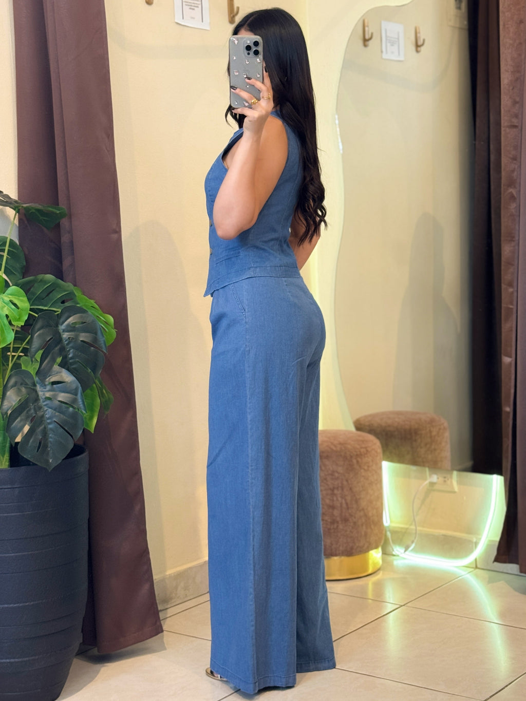 Conjunto denim vest y pantalón