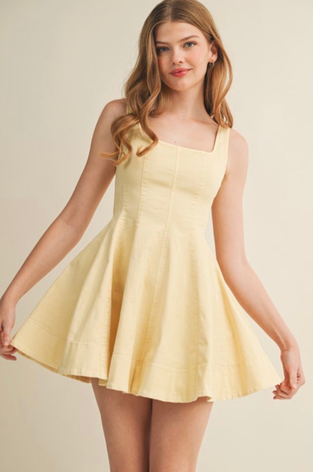 Denim flared mini dress