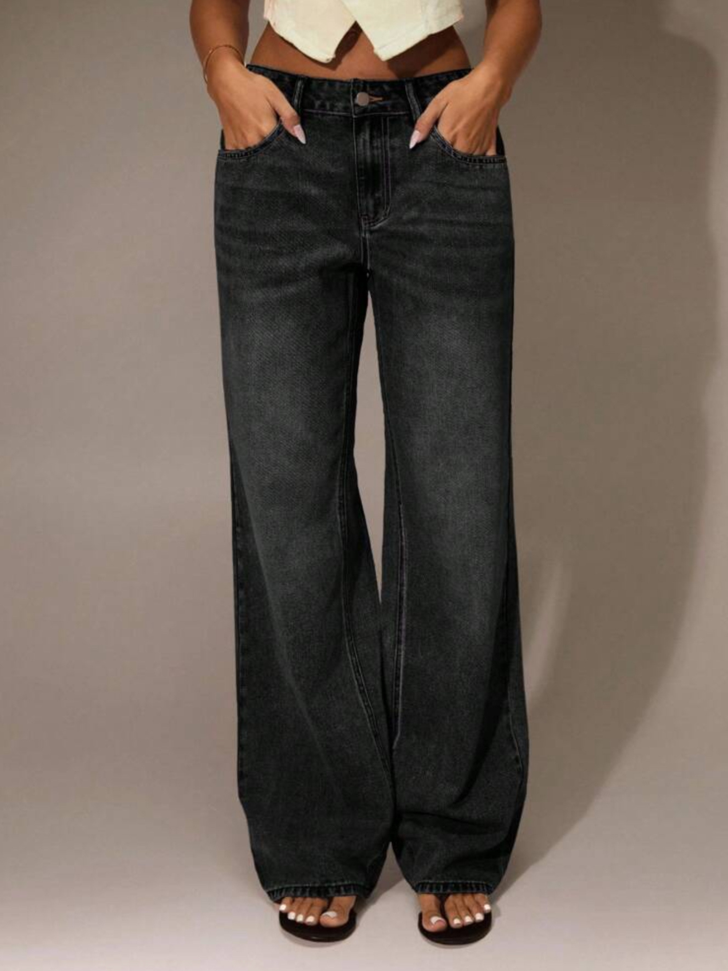Low rise black wide leg