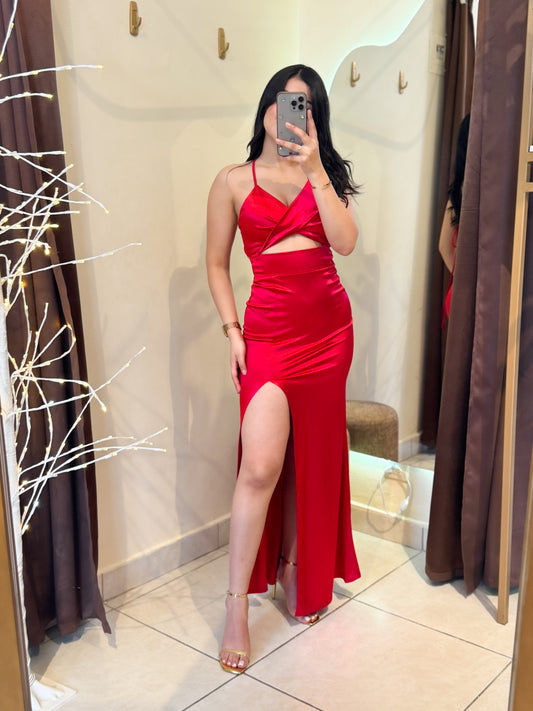 Vestido rojo satinado