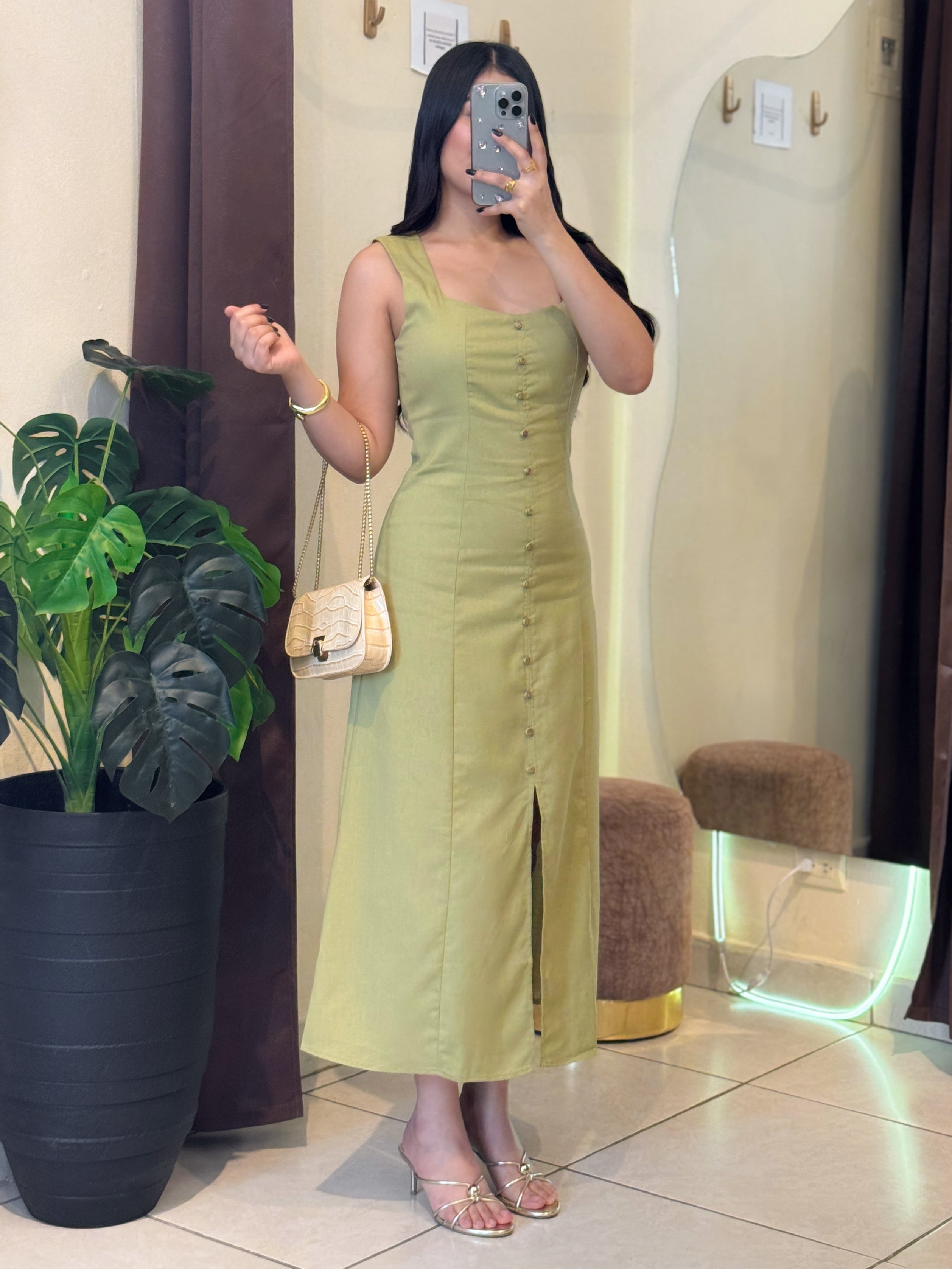 Vestido midi olive