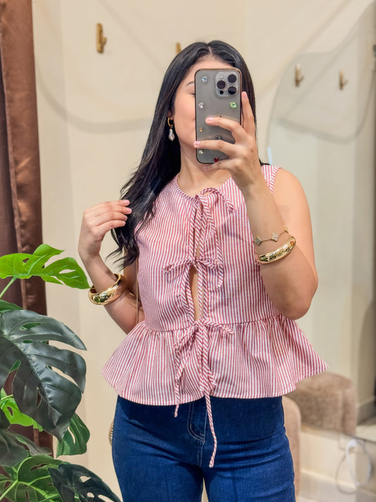 Blusa de amarrar estampado de líneas