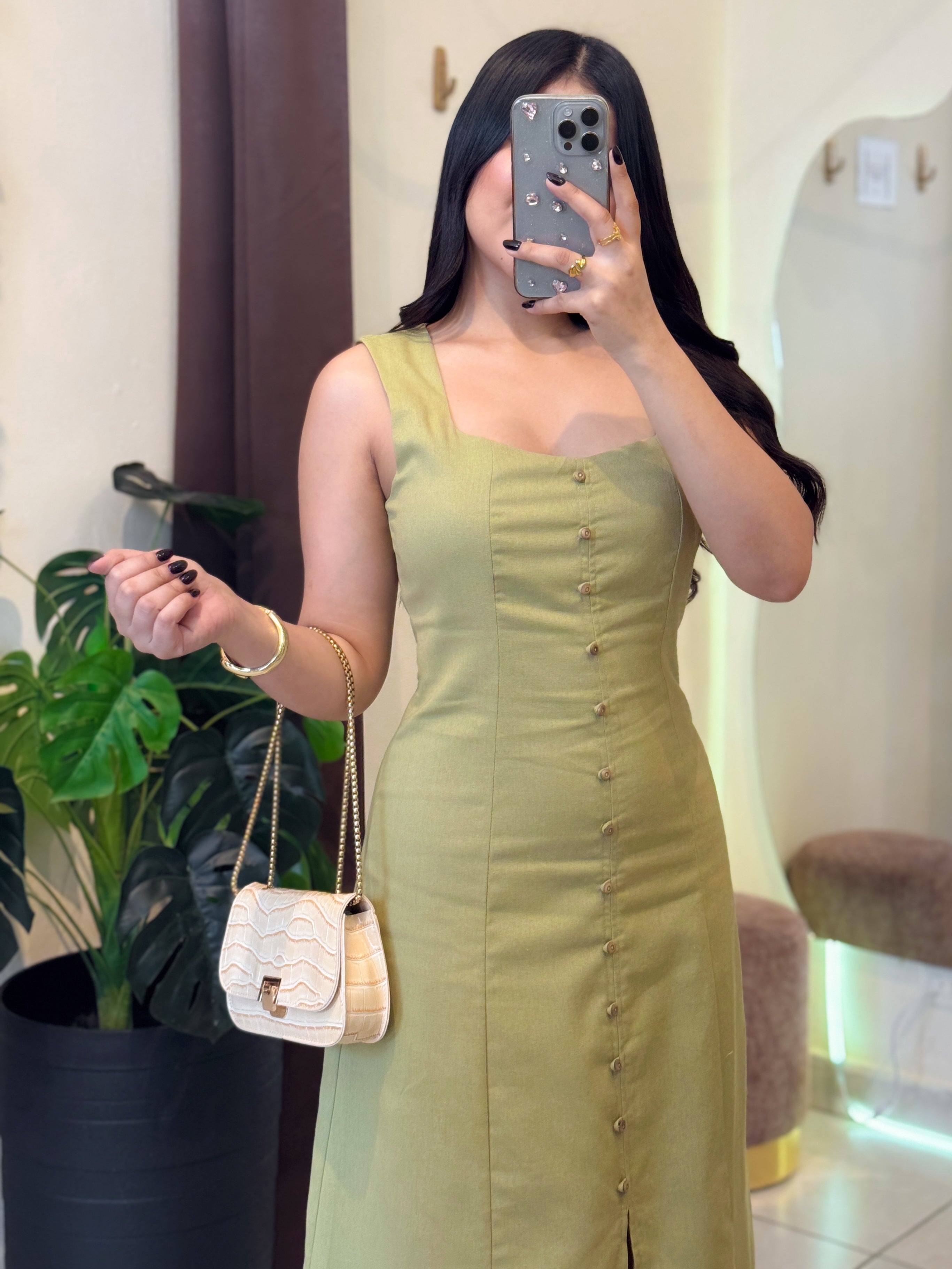 Vestido midi olive