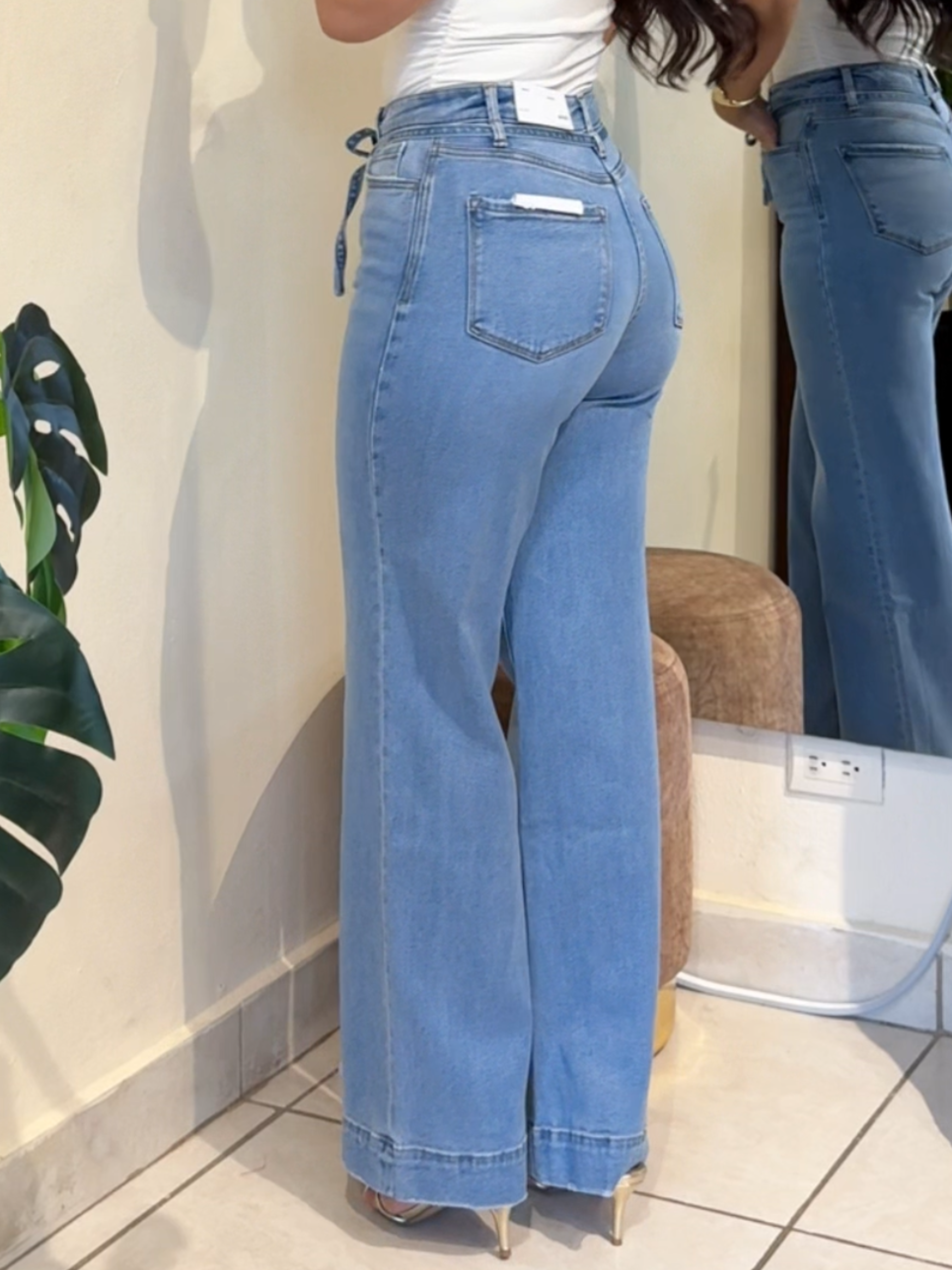 High rise tie waist wide ley