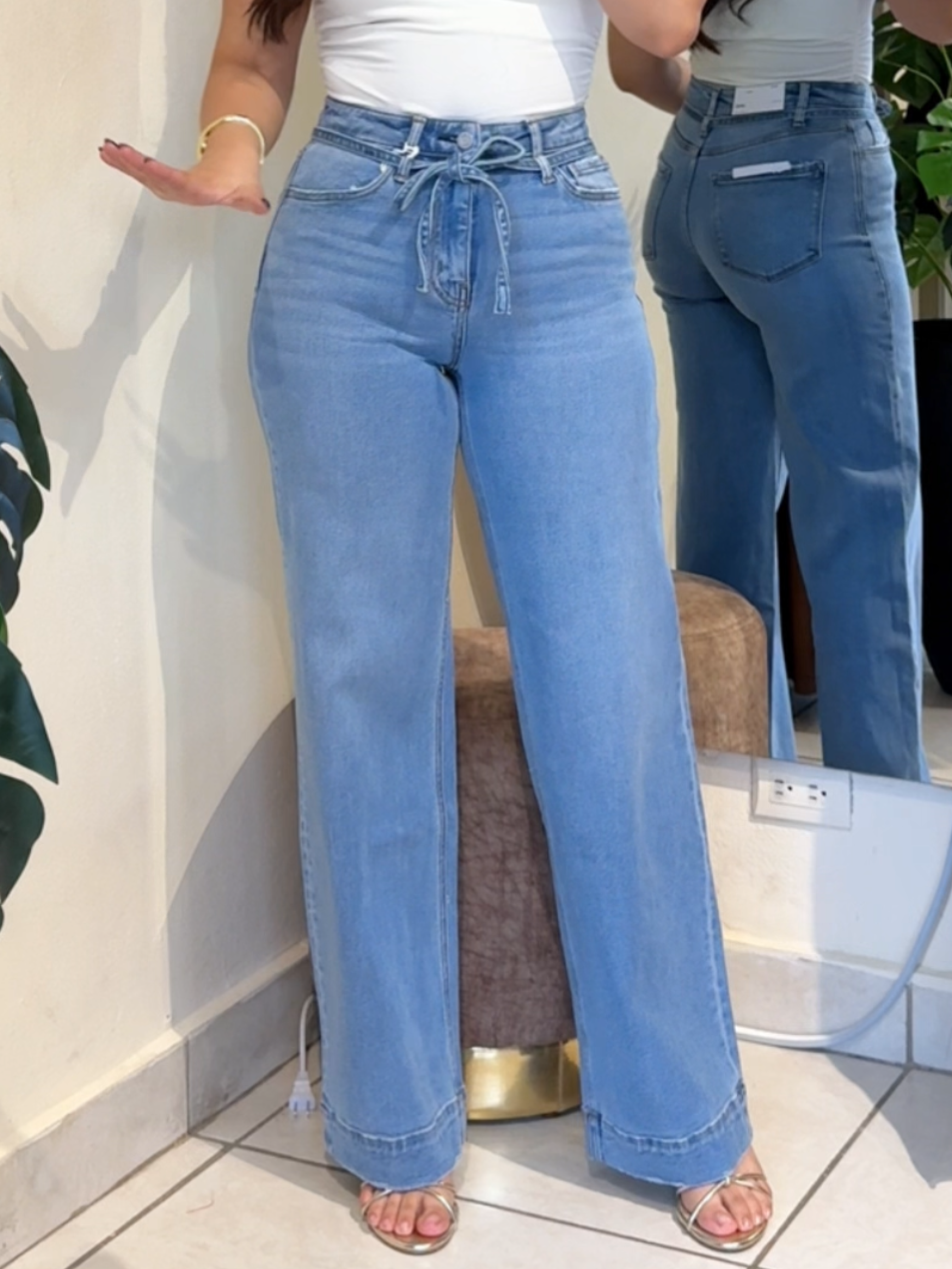 High rise tie waist wide ley