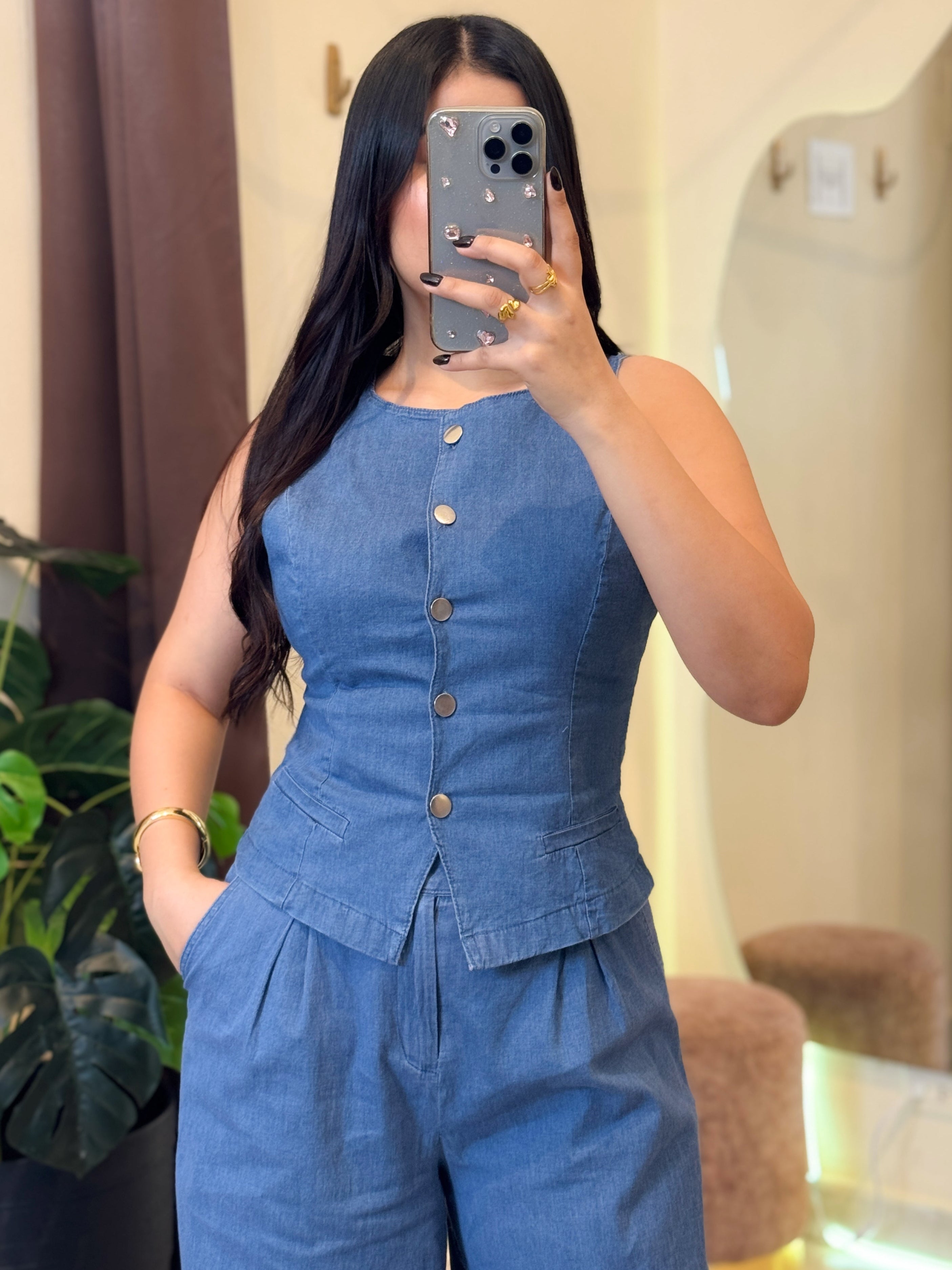 Conjunto denim vest y pantalón