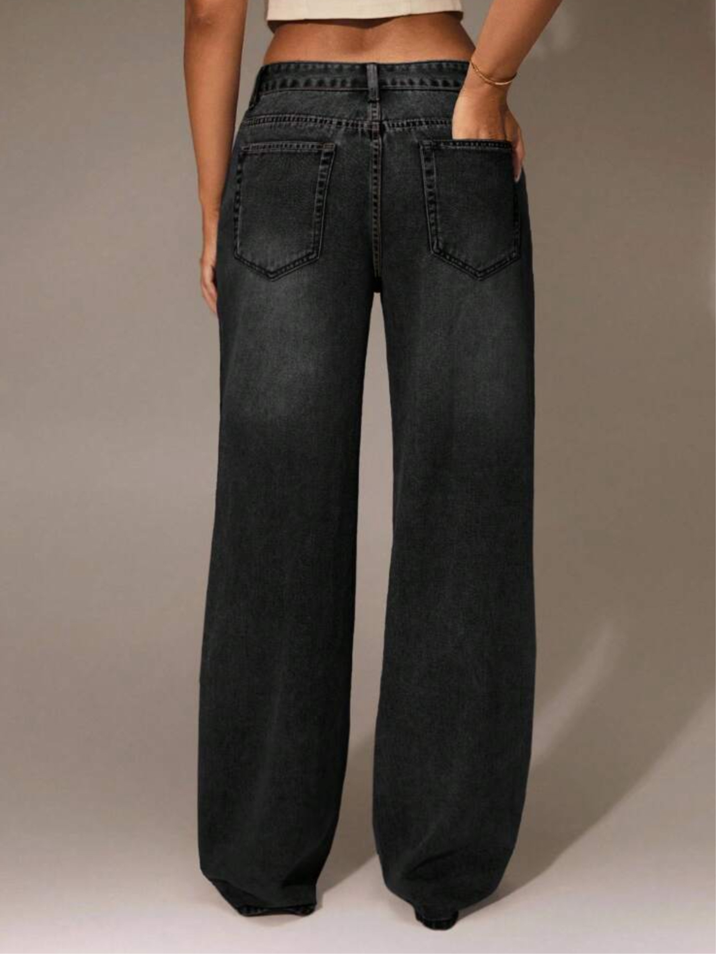 Low rise black wide leg