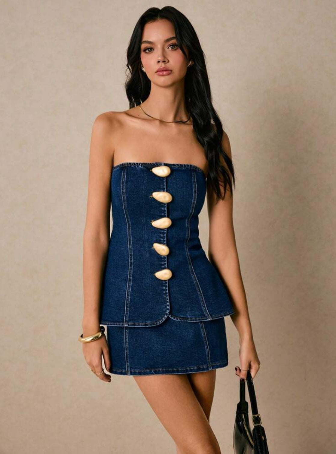 Conjunto Denim detalles dorados