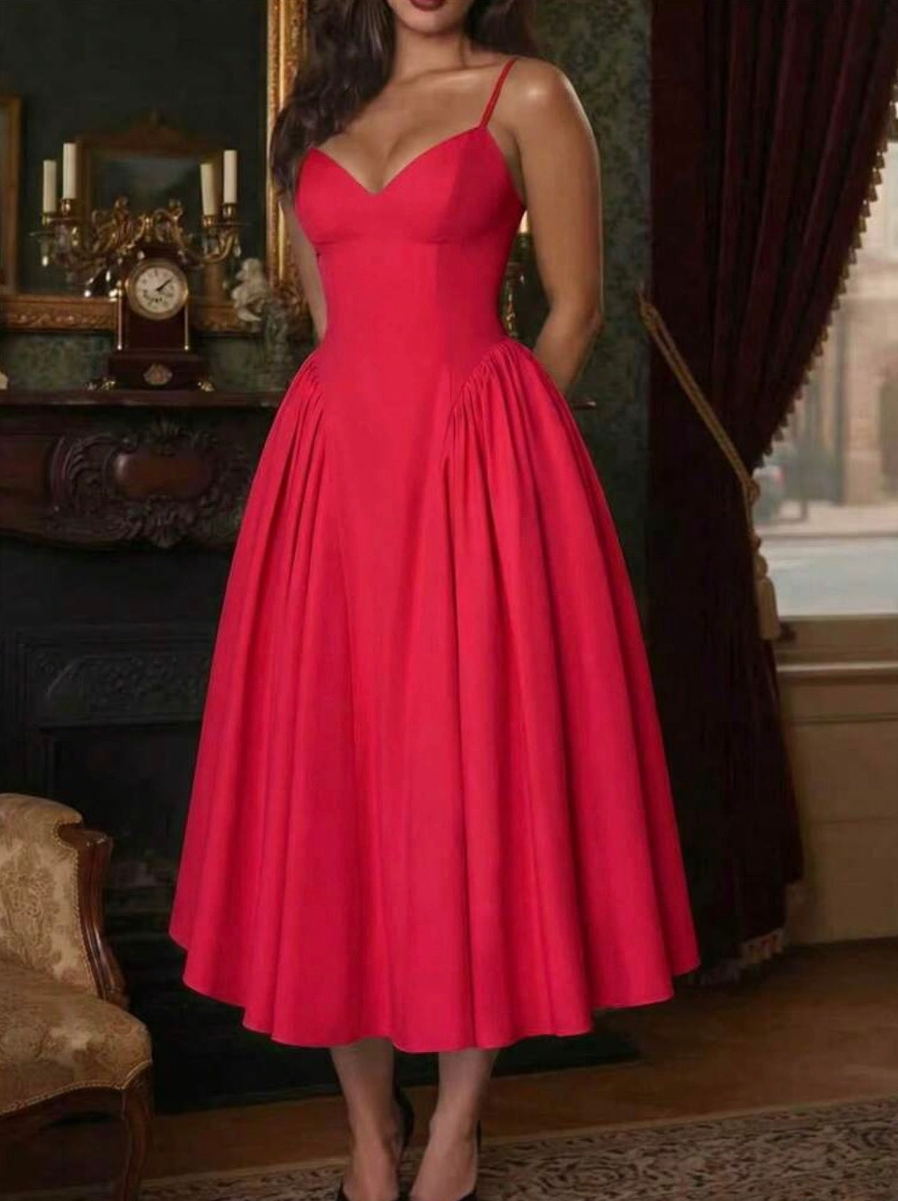 Vestido midi rojo con corset